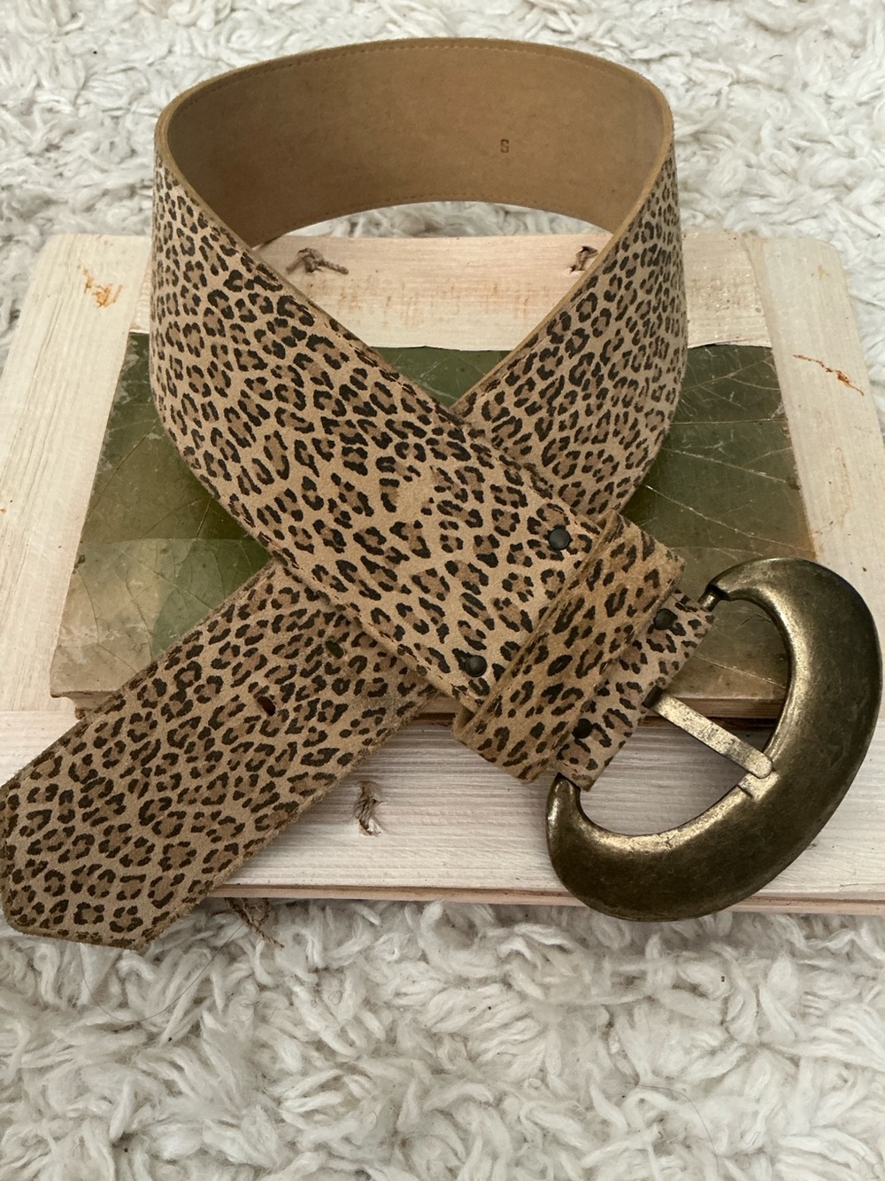 VINTAGE Leather Leopard Print Belt